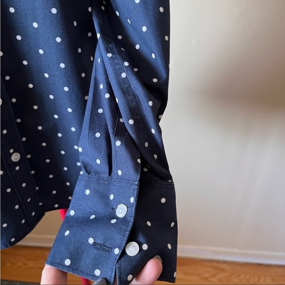 Lands end blue cotton polka dot button up shirt - Picture 9 of 11